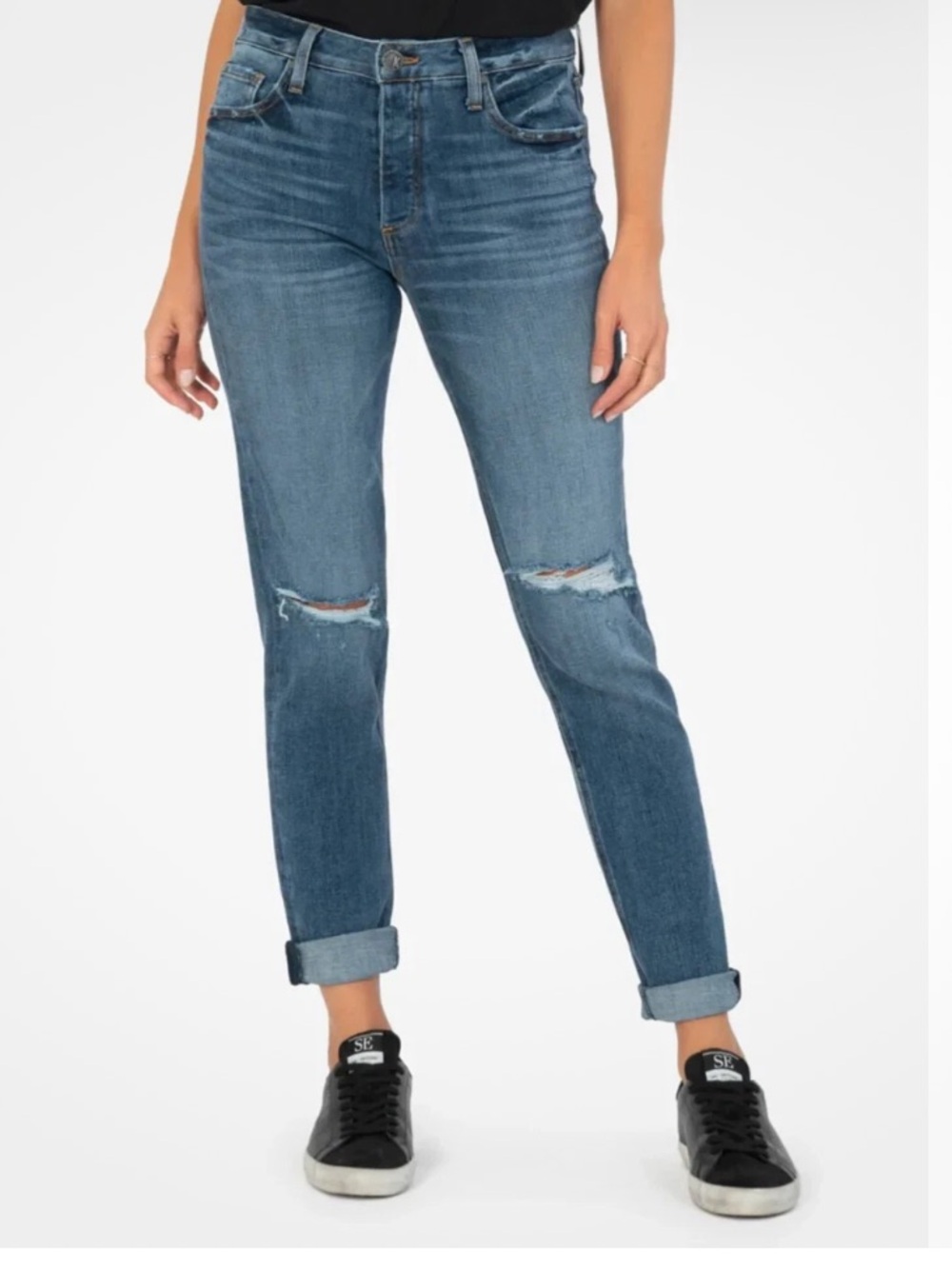 Kut From The Kloth Juliet Slouchy Boyfriend Button Fly Jeans 14 Stretch Distress